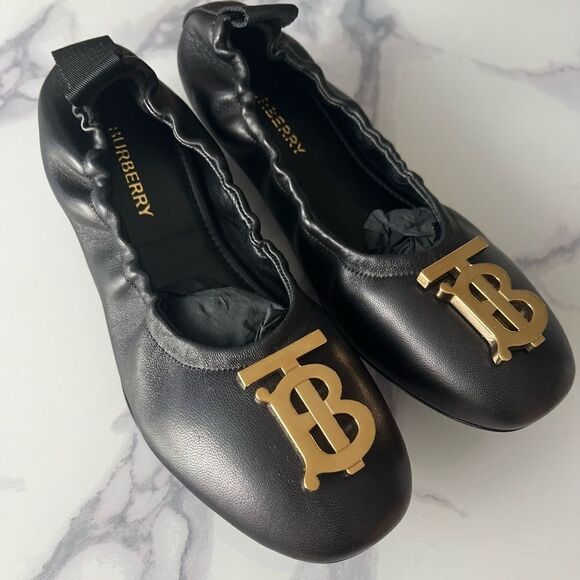 Burberry Women’s Laura Ballet‎ Flats, Black Leather, Size EUR 36.5, Retail $720 - Picture 8 of 9